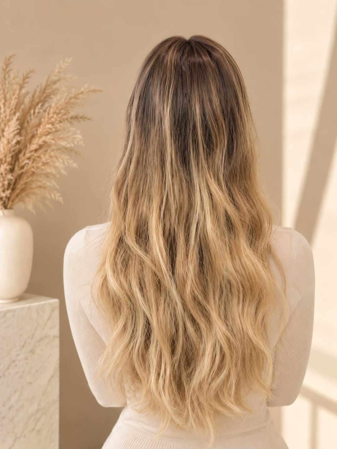Brown-to-blonde ombré hair in soft waves