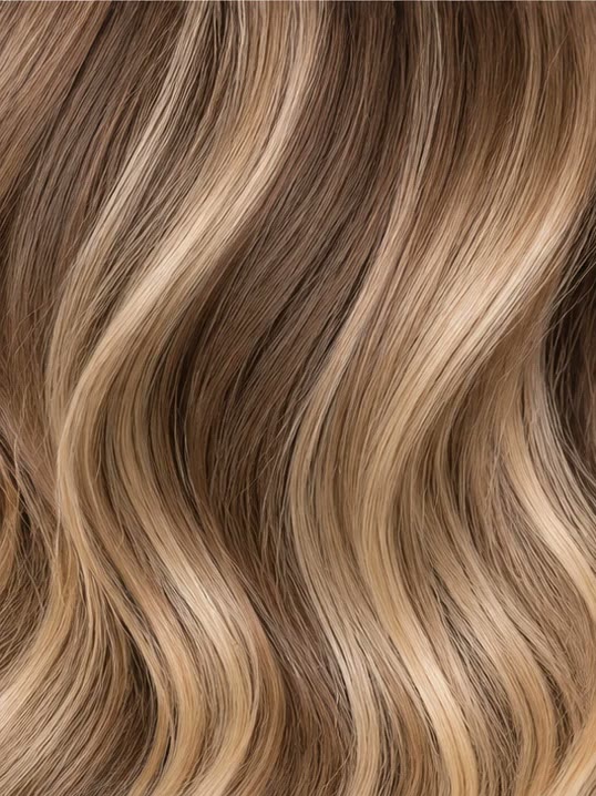 Soft brown-to-blonde waves in natural light