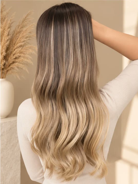 Ombré hair from root to ends, styled by hand